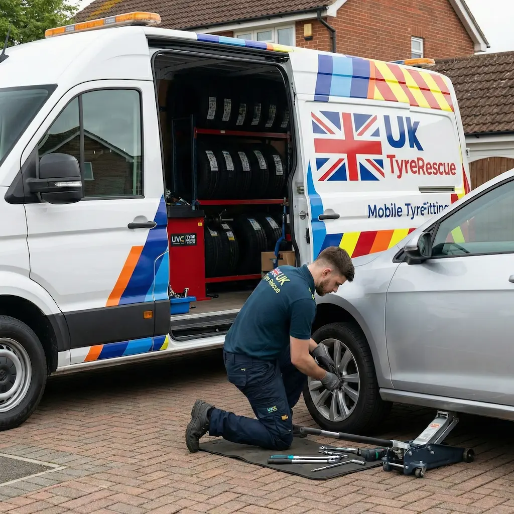 Mobile tyre fitting van at customer location